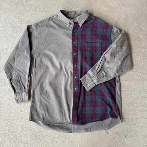 Men's L Rikken Tan and Plaid Button-Up Shirt - Picture 1 of 3